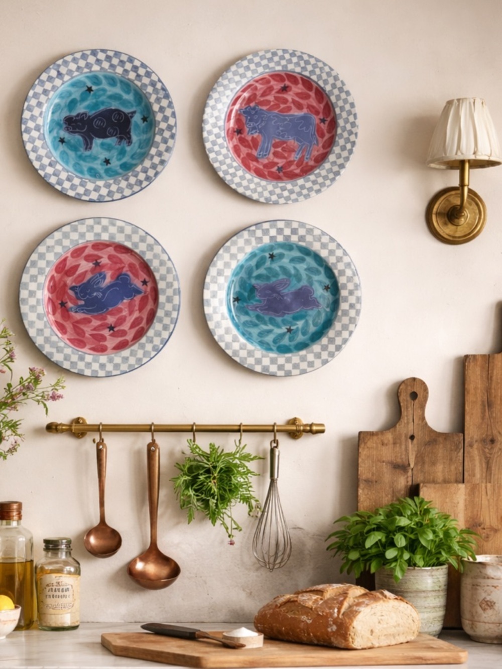 Daniel Lasser hand painted studio pottery dinner plate #2 cow red plate